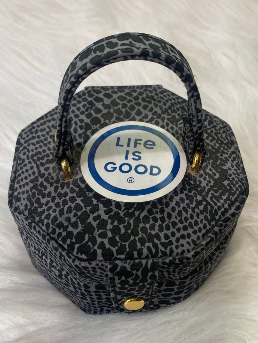 Life Is Good Small Jewelry Box with Handle Animal Print Black Gray